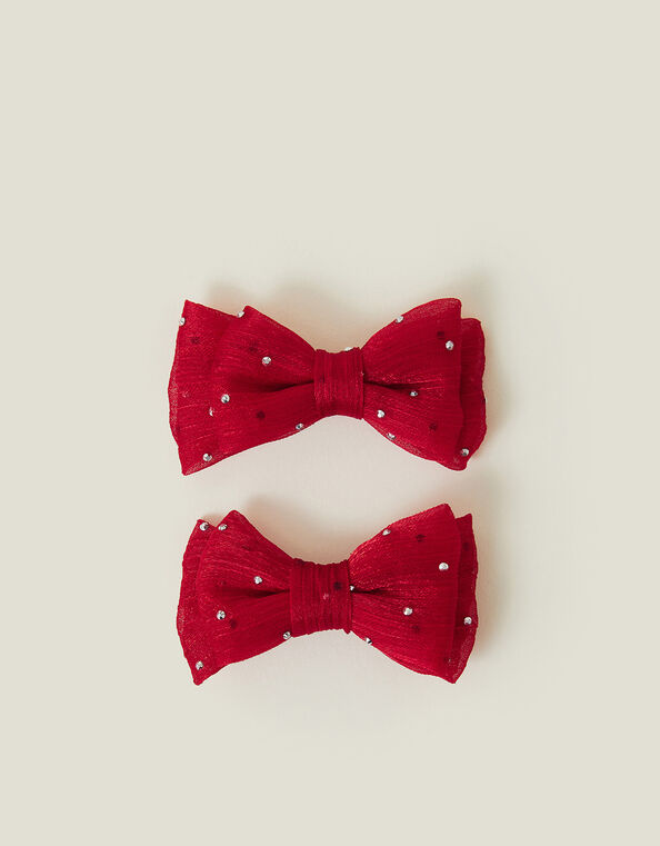 2-Pack Girls Sparkle Bow Hair Clips, Red (RED), large