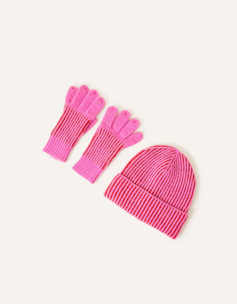 Girls Hat and Gloves Set, Pink (FUCHSIA), large