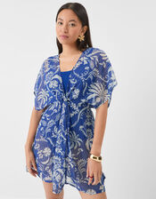 Palm Print Mini Kaftan, Blue (COBALT), large
