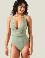 Plunge Wrap Shaping Swimsuit, Green (KHAKI), large
