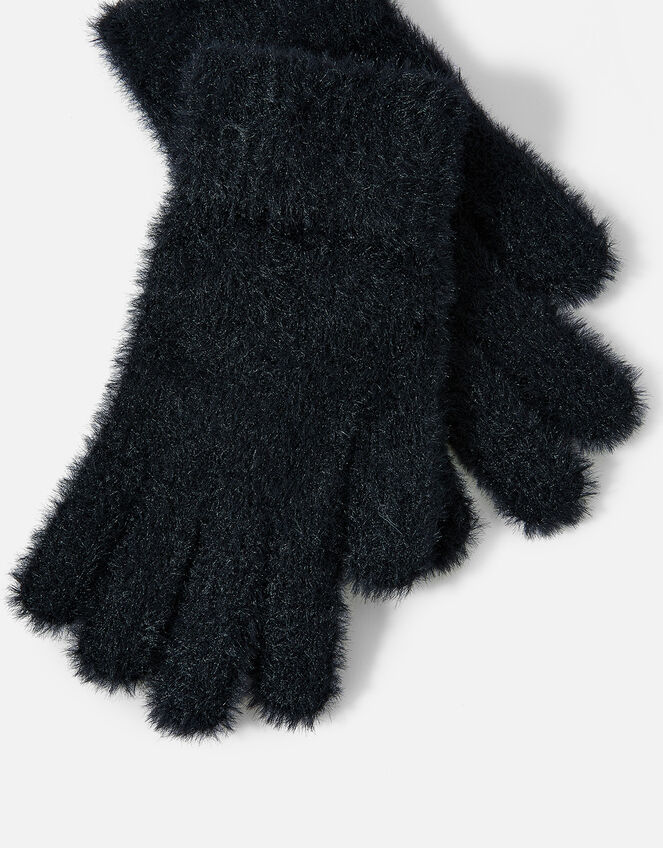 Super-Stretch Fluffy Knit Gloves, Black (BLACK), large