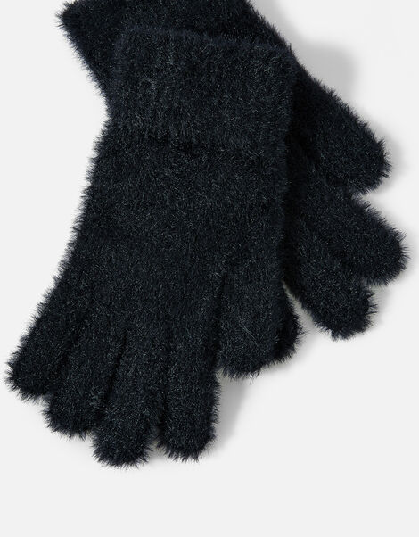 Super-Stretch Fluffy Knit Gloves Black, Black (BLACK), large