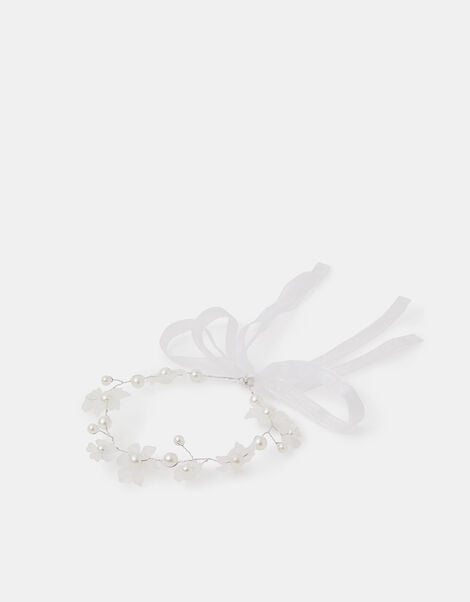 Girls Pearl Flower Crown Headband, , large
