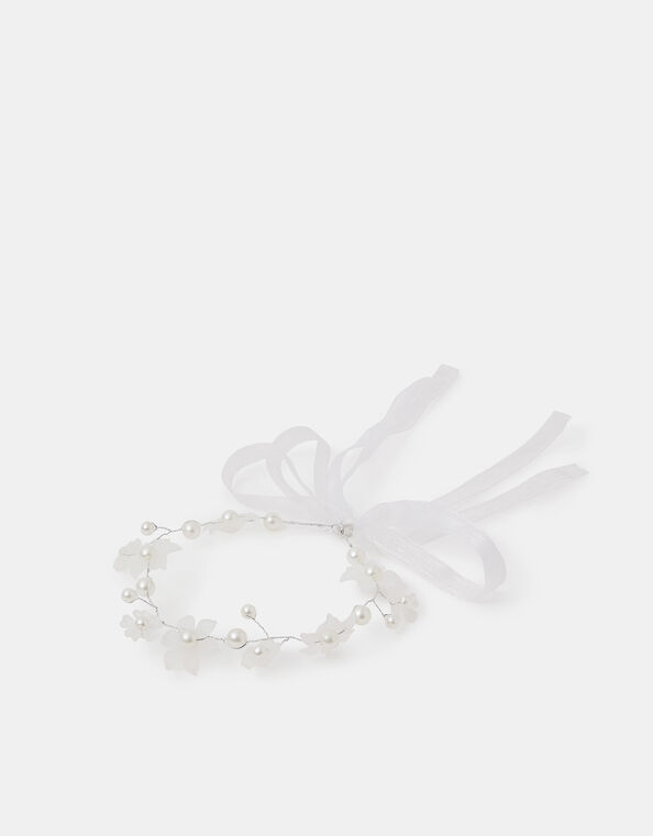 Girls Pearl Flower Crown Headband, , large