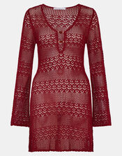 Knit Mini Beach Dress, Red (BURGUNDY), large