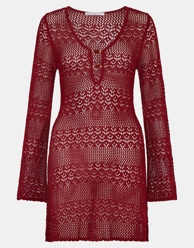 Knit Mini Beach Dress, Red (BURGUNDY), large