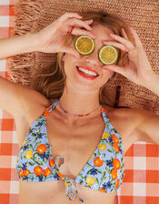 Lemon and Oranges Triangle Bikini Top, Blue (BLUE), large