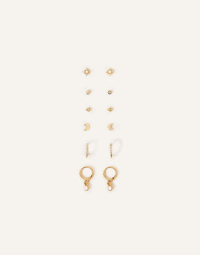 14ct Gold-Plated Pearl Earrings Three Pack, , large