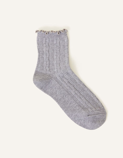Sparkle Cable Crop Socks, Grey (GREY), large