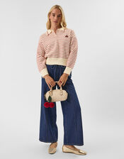 Denim Pintuck Wide Leg Trousers, Blue (DARK BLUE), large