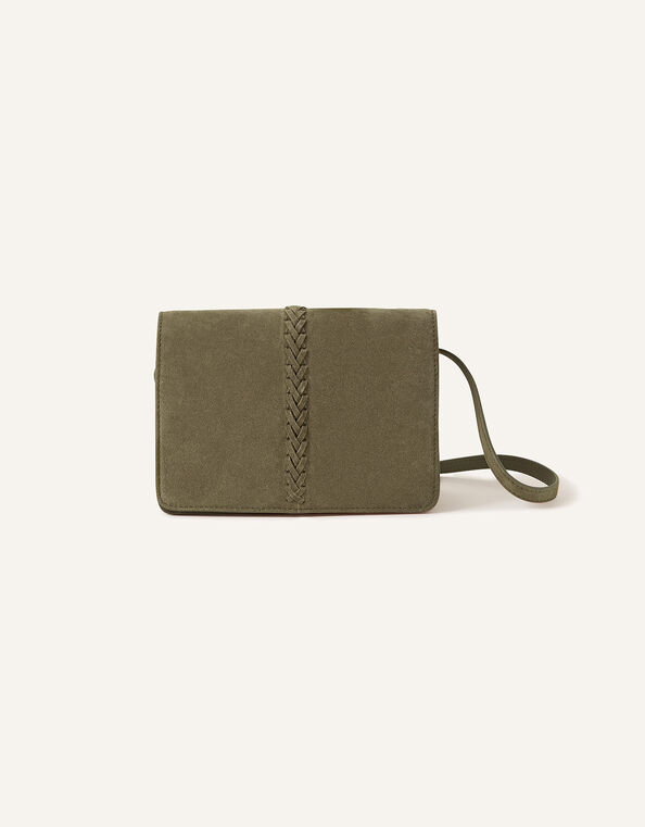 Suede Stitch Detail Cross-Body Bag, Green (KHAKI), large