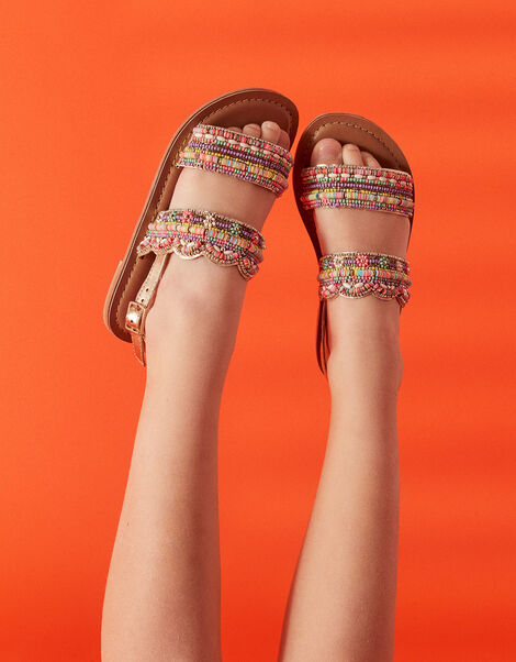 Kids Embellished Beaded Scallop Sandals, Multi (BRIGHTS-MULTI), large