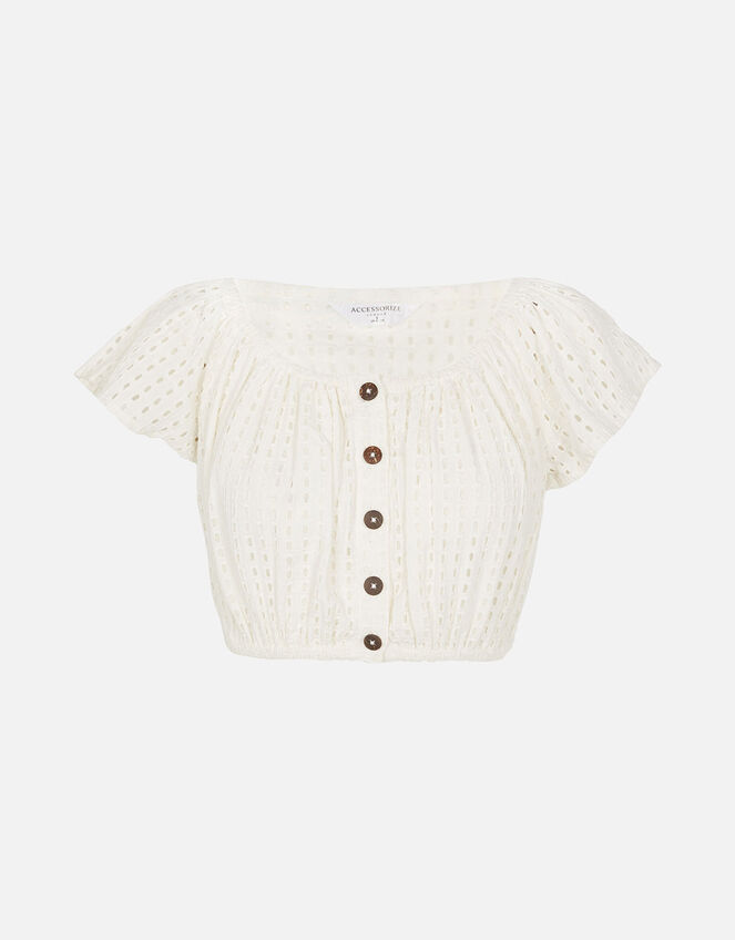 Broderie Crop Top, Ivory (IVORY), large