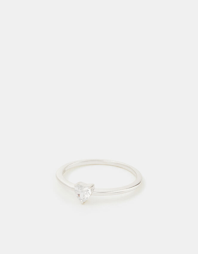 Sterling Silver Diamanté Heart Ring, Silver (ST SILVER), large