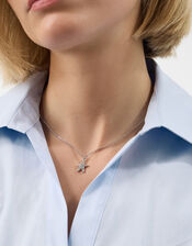 Diamant&eacute; Starfish Pendant Necklace, Silver (SILVER), large
