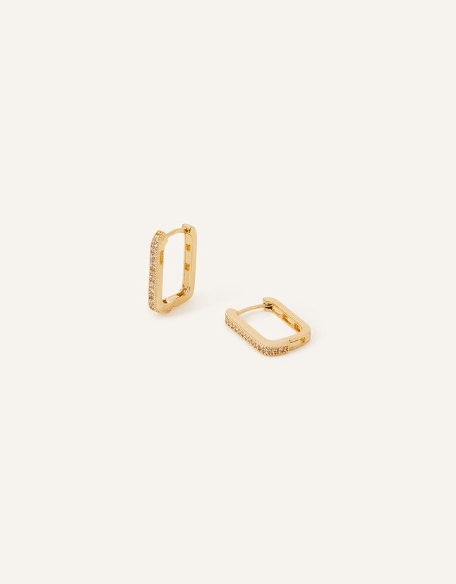 14ct Gold-Plated Sparkle Rectangle Hoops, , large