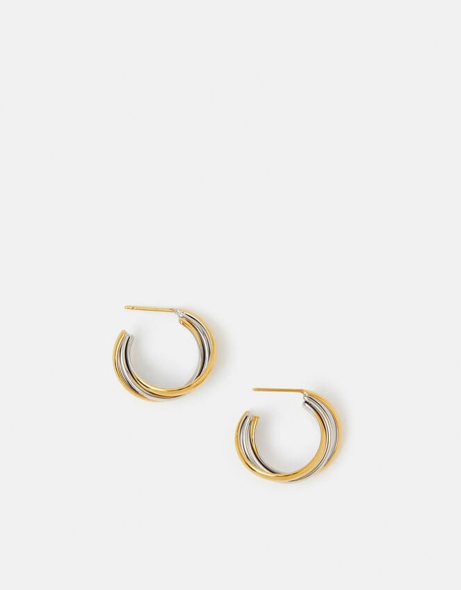 Stainless Steel Mixed Metal Twist Hoop Earrings, , large