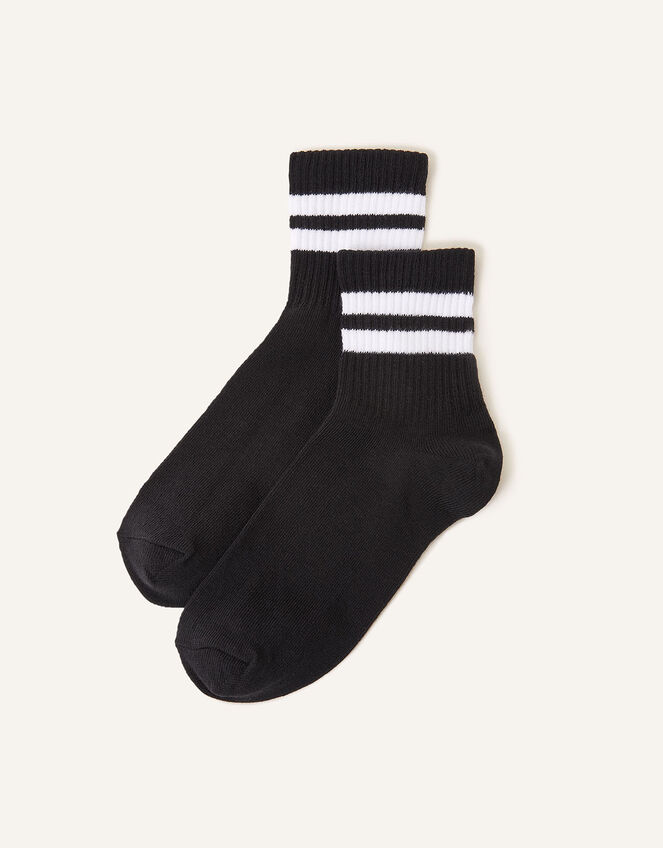 Sport Stripe Varsity Ankle Socks, Black (BLACK), large