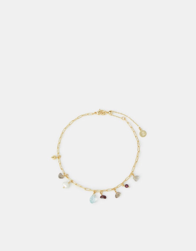 14ct Gold-Plated Semi-Precious Charm Anklet, , large