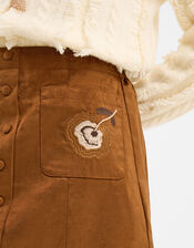 Floral Embroidered Faux Suede Mini Skirt, Tan (TAN), large