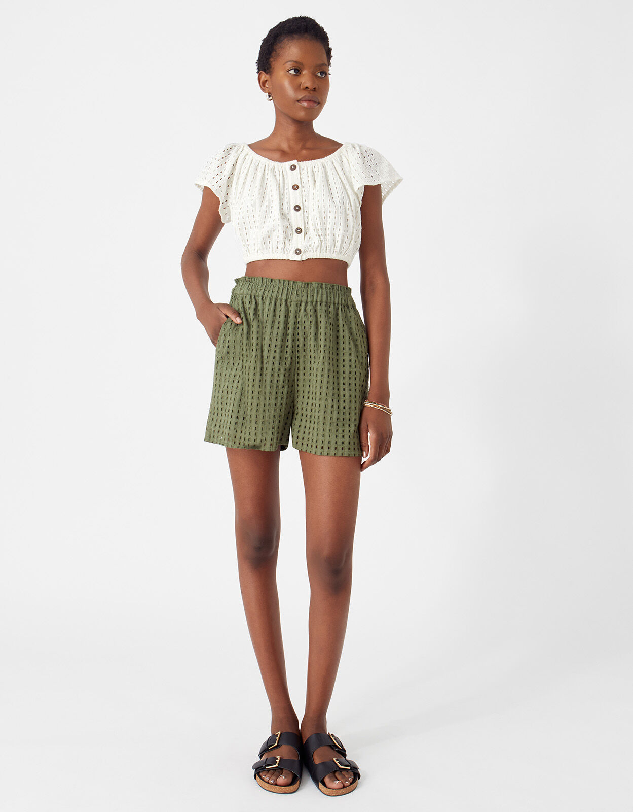 High waisted top olive shorts