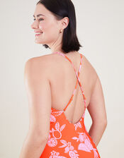 Fruity Floral V-Neck Shaping Swimsuit, Orange (ORANGE), large