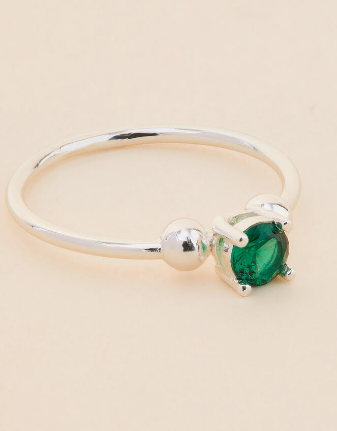 Recycled Sterling Silver Crystal Ring, Green (GREEN), large
