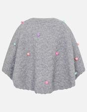 Girls Pom-Pom Poncho, Grey (GREY), large