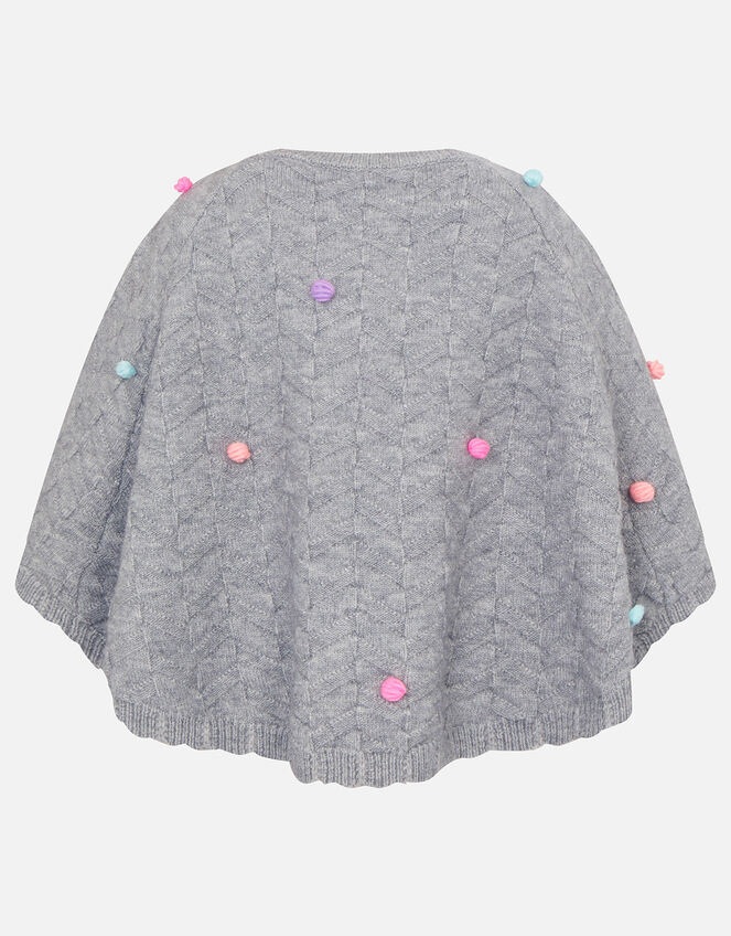 Girls Pom-Pom Poncho, Grey (GREY), large