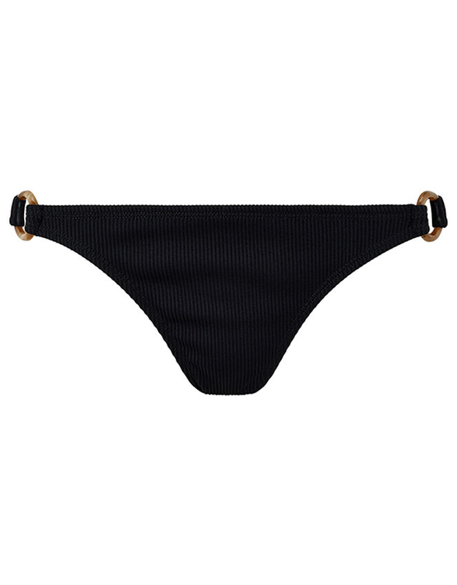 Ribbed Bikini Briefs with Rings, Black (BLACK), large