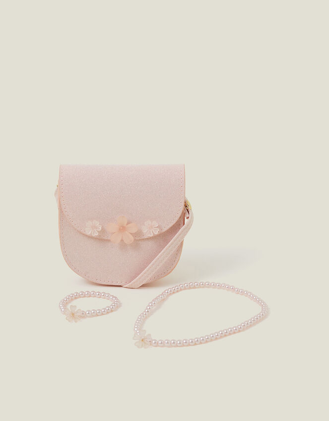 Girls Gem Flower Bag and Jewellery Set, , large