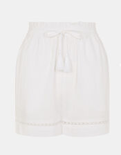 Lace Trim Beach Shorts, White (WHITE), large
