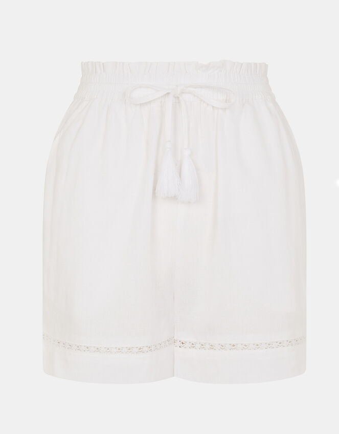 Lace Trim Beach Shorts, White (WHITE), large