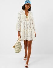 Lace Beach Cover Up Dress, White (WHITE), large