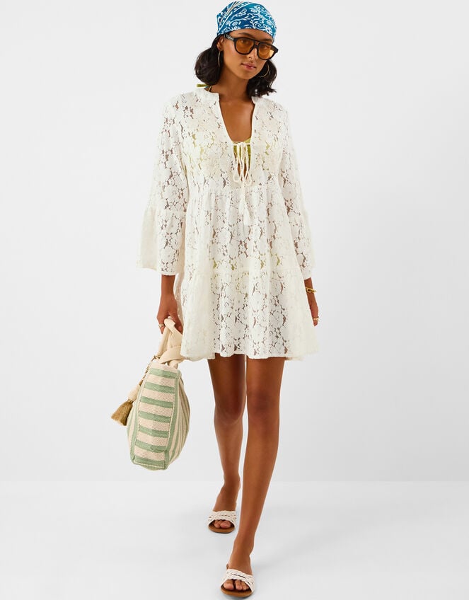 Lace Beach Cover Up Dress, White (WHITE), large