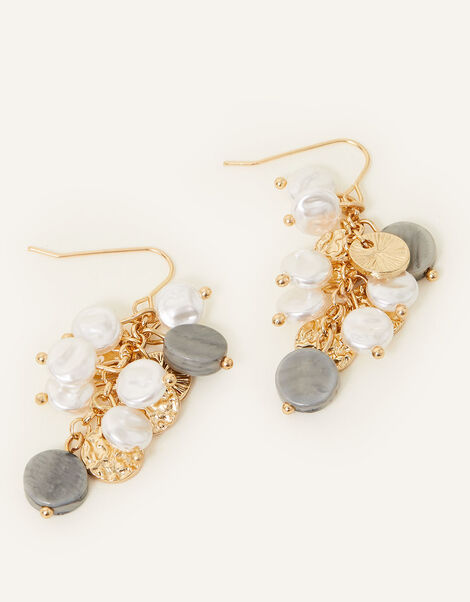 Mother of Pearl Disc Long Drop Earrings, , large