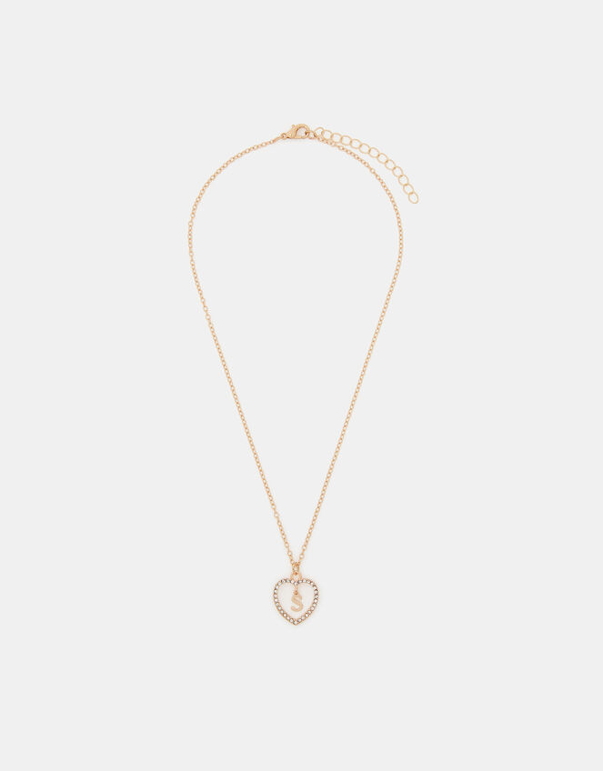 Girls Initial Charm Heart Pendant Necklace, Gold (GOLD), large