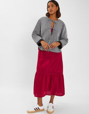 Gingham Tie-Front Quilted Jacket, Black (BLACK), large