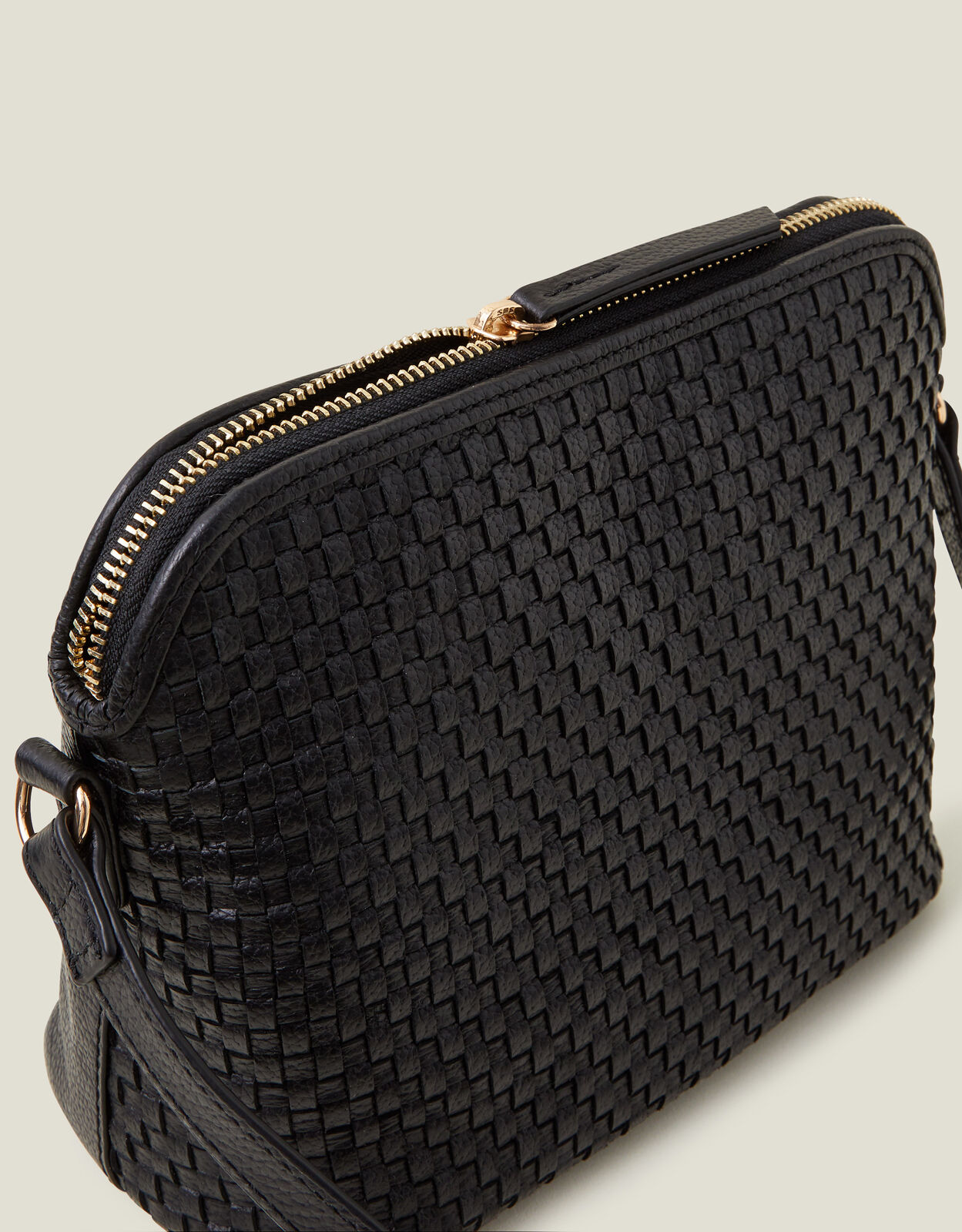 Leather Woven Cross Body Bag Black