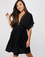 Lace Trim Crinkle Kaftan, Black (BLACK), large