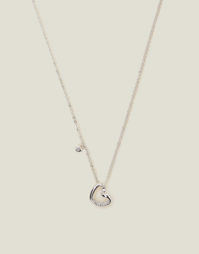 Sterling Silver-Plated Twist Heart Pendant Necklace, , large