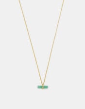 14ct Gold-Plated Healing Stone T-Bar Necklace, Green (GREEN), large