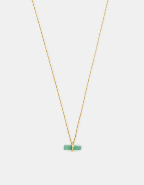 14ct Gold-Plated Healing Stone T-Bar Necklace, Green (GREEN), large