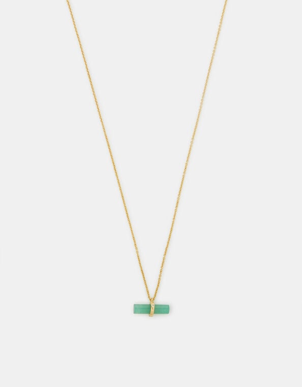 14ct Gold-Plated Healing Stone T-Bar Necklace, Green (GREEN), large