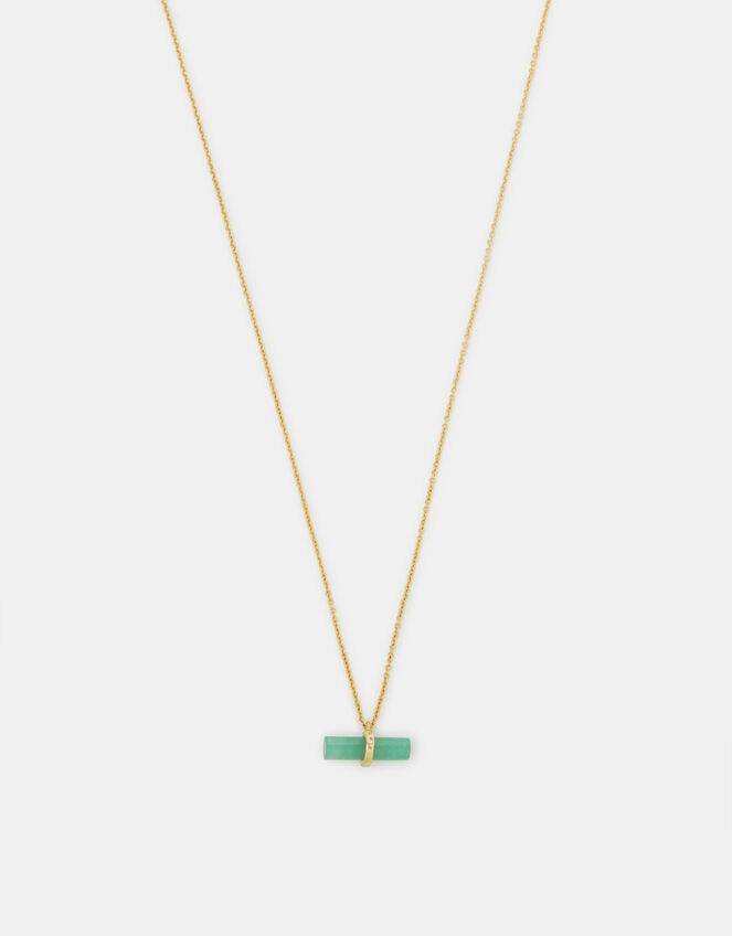 14ct Gold-Plated Healing Stone T-Bar Necklace, Green (GREEN), large