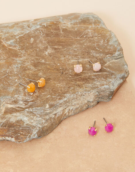 Stone Stud Earrings Set of Three, , large