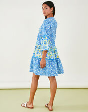 Retro Tile Print Dress, Blue (BLUE), large