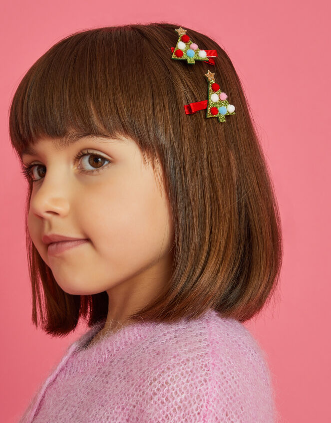 2-Pack Girls Christmas Tree Hair Clips, , large