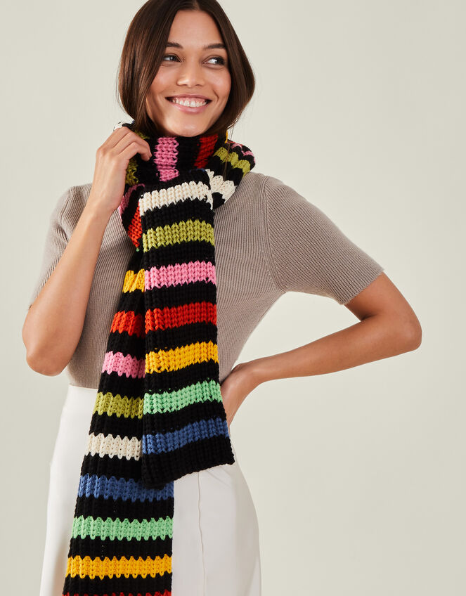 Colourful Stripe Knit Scarf, , large