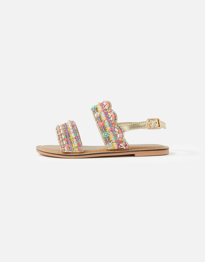 Girls Beaded Scalloped Sandals, Multi (BRIGHTS-MULTI), large